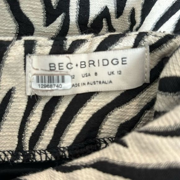BEC + BRIDGE Cecile Zebra Print Sheath Mini Dress Size 8