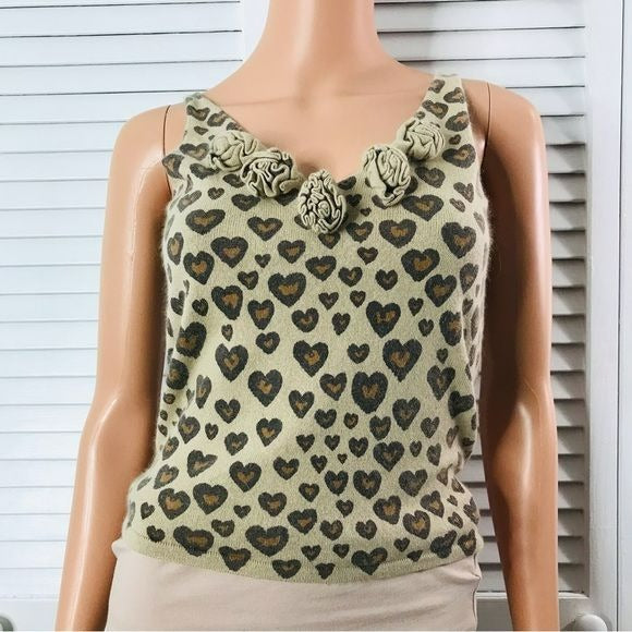 MODA INTERNATIONAL Brown Heart Print Sleeveless Sweater Size S