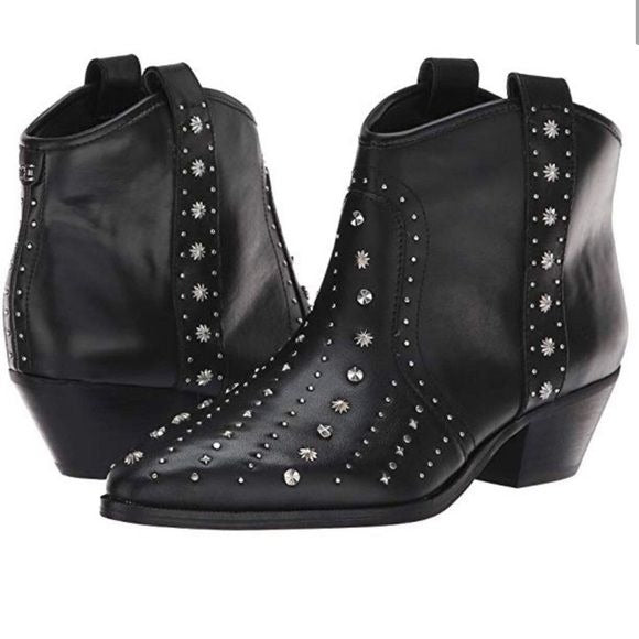 *NEW* SAM EDELMAN Brian Black Leather Studded Western Ankle Boots Size 9