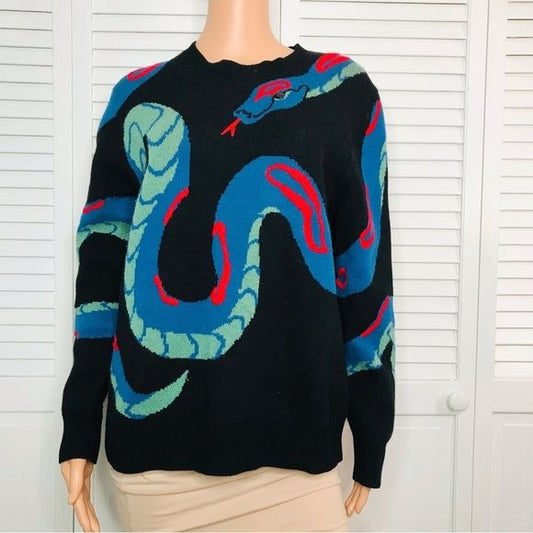 RAG & BONE Black Cashmere Snake Embroidered Sweater Size S