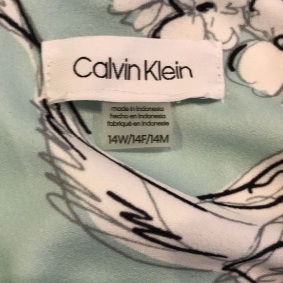 *NEW* CALVIN KLEIN Blue White Floral Print Classic Fit & Flare Dress Size 14W