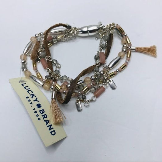 *NEW* LUCKY BRAND Semi Precious Accents Silver Pink Beaded Bracelet