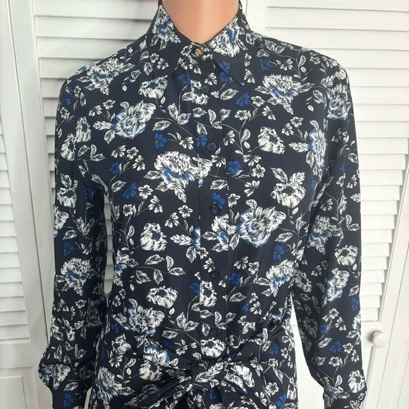 LAUREN RALPH LAUREN Navy Blue Floral Shirt Dress Size 0