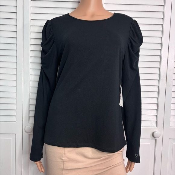 *New* STELLA & DOT Black Ruched Puff Sleeve Sweater Size Large