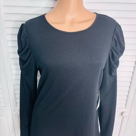 *New* STELLA & DOT Black Ruched Puff Sleeve Sweater Size Large