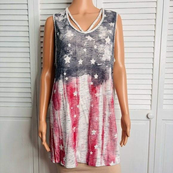 *NEW* MAURICES White Watercolor Flag Graphic Tank Top Size 2X