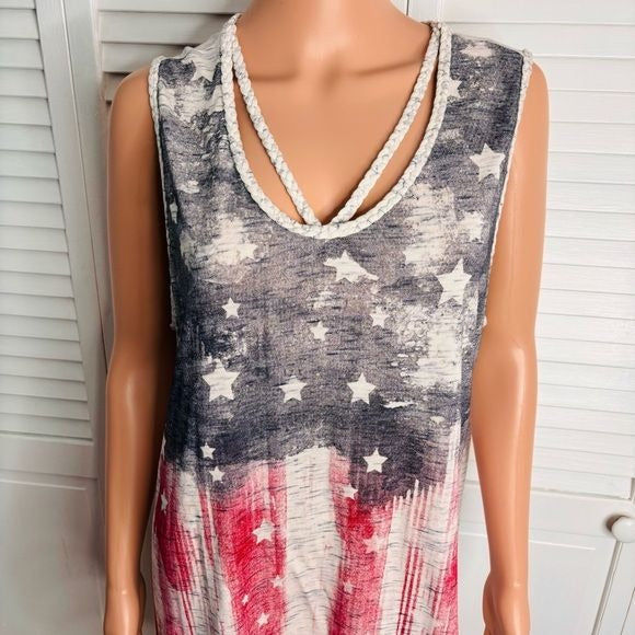 *NEW* MAURICES White Watercolor Flag Graphic Tank Top Size 2X