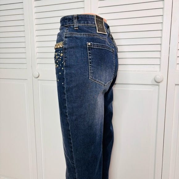 *NEW* CHICO’S Black Label Denim Navy Embellished Denim Pants