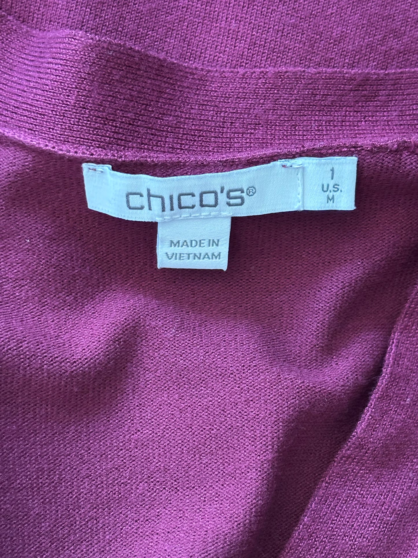 CHICO’S Ella Pocketed Burgundy Cardigan Sweater Size Medium