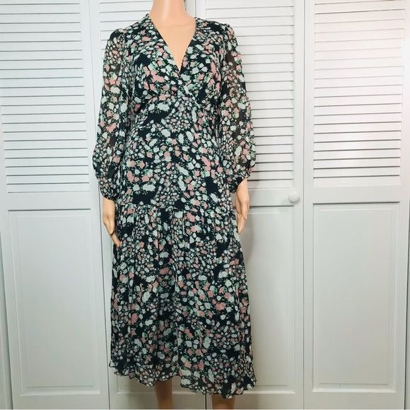 SHOSHANNA Black Aria Floral Print Midi Dress Size 4