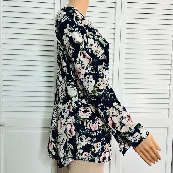 *NEW* ROZ & ALI Navy Blue Floral Blouse Size Medium