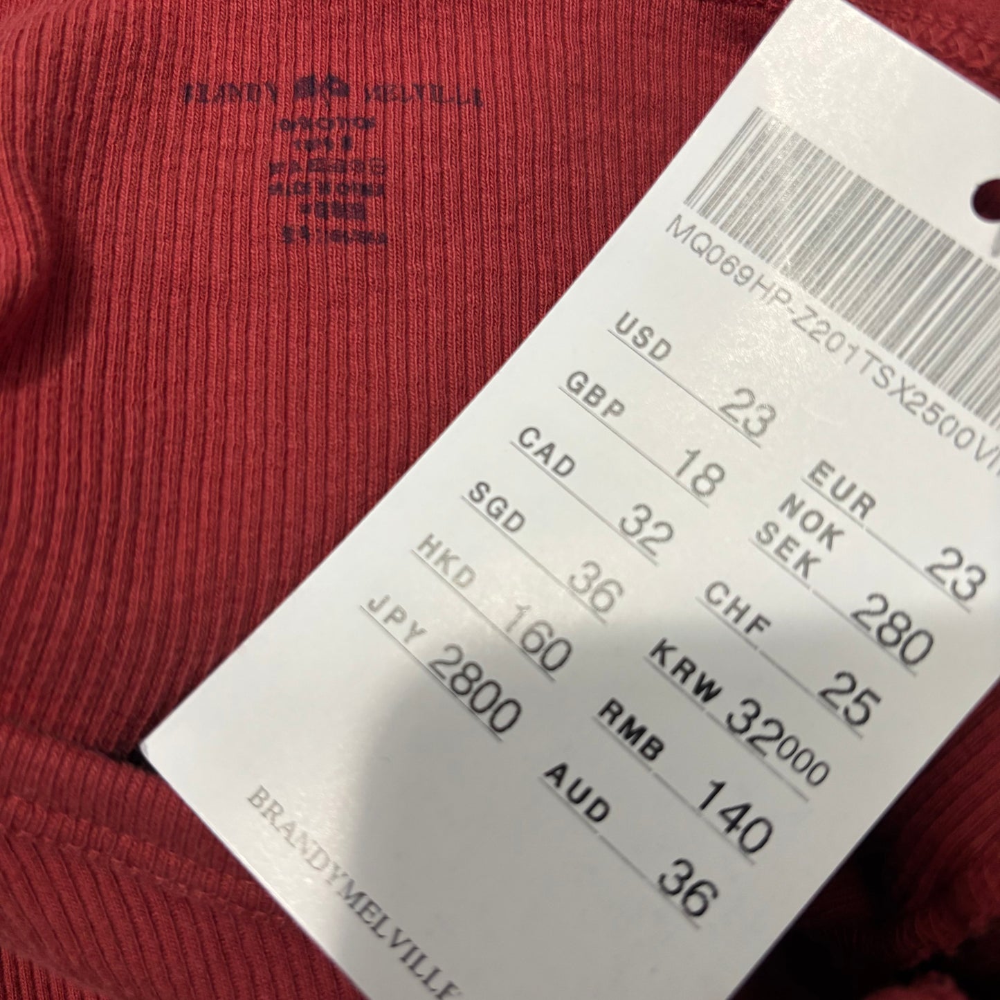 New BRANDY MELVILLE Dark Red Ribbed Zelly Henley Top