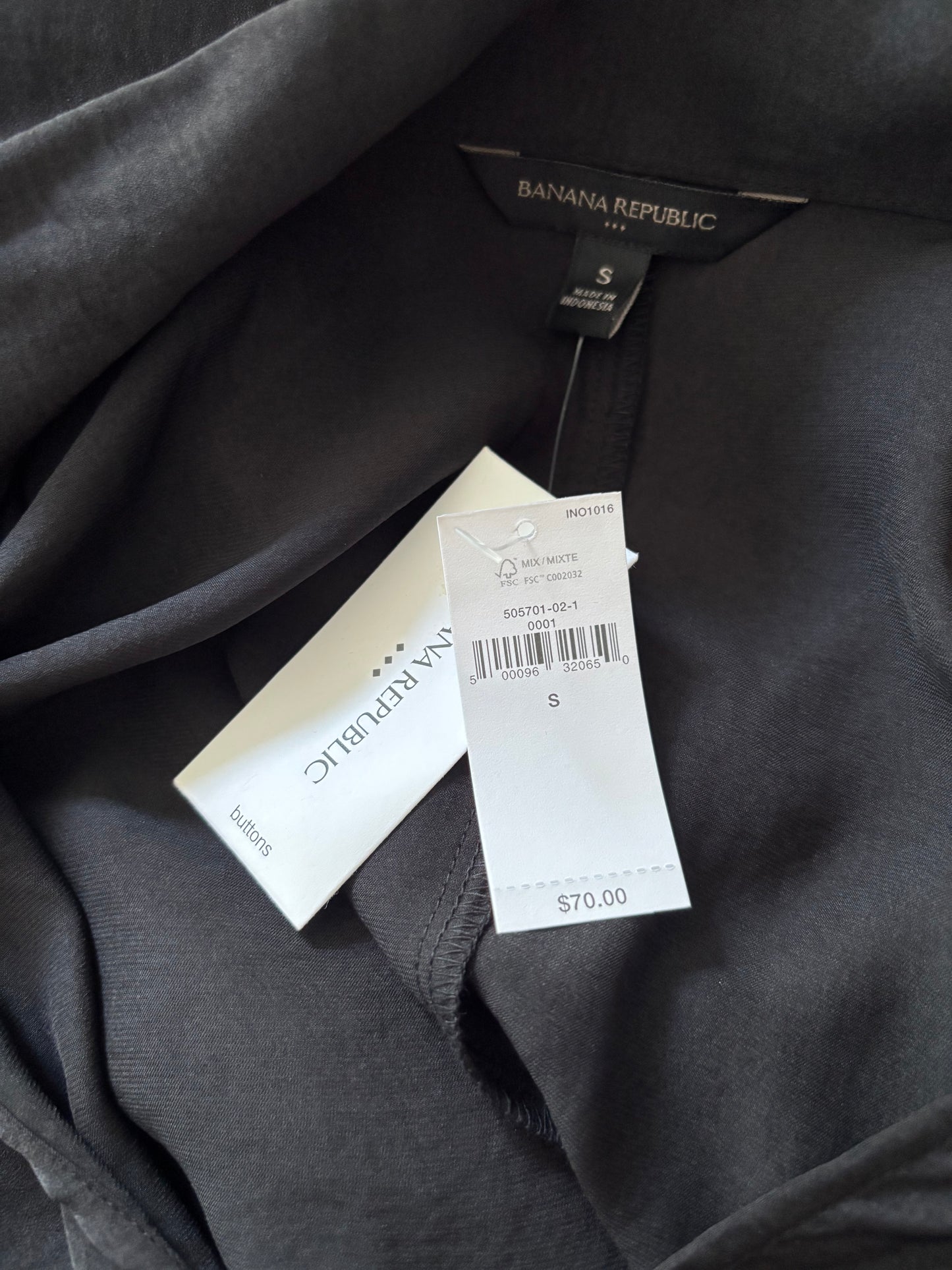 New BANANA REPUBLIC Black Scarf Neck Long Blouse Size Small