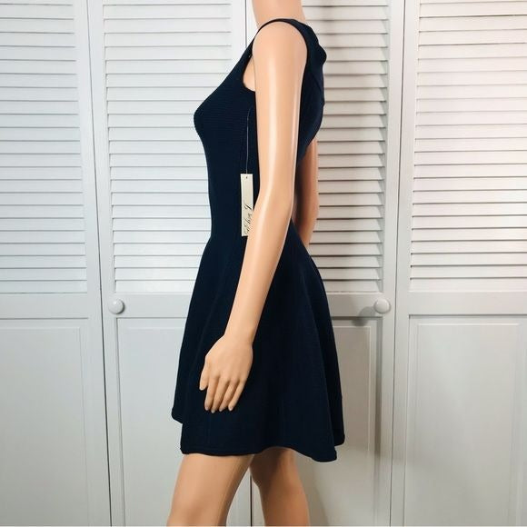 ELIZA J Navy Ribbed Fit & Flare Knit Sweater Dress Size XS *NEW*