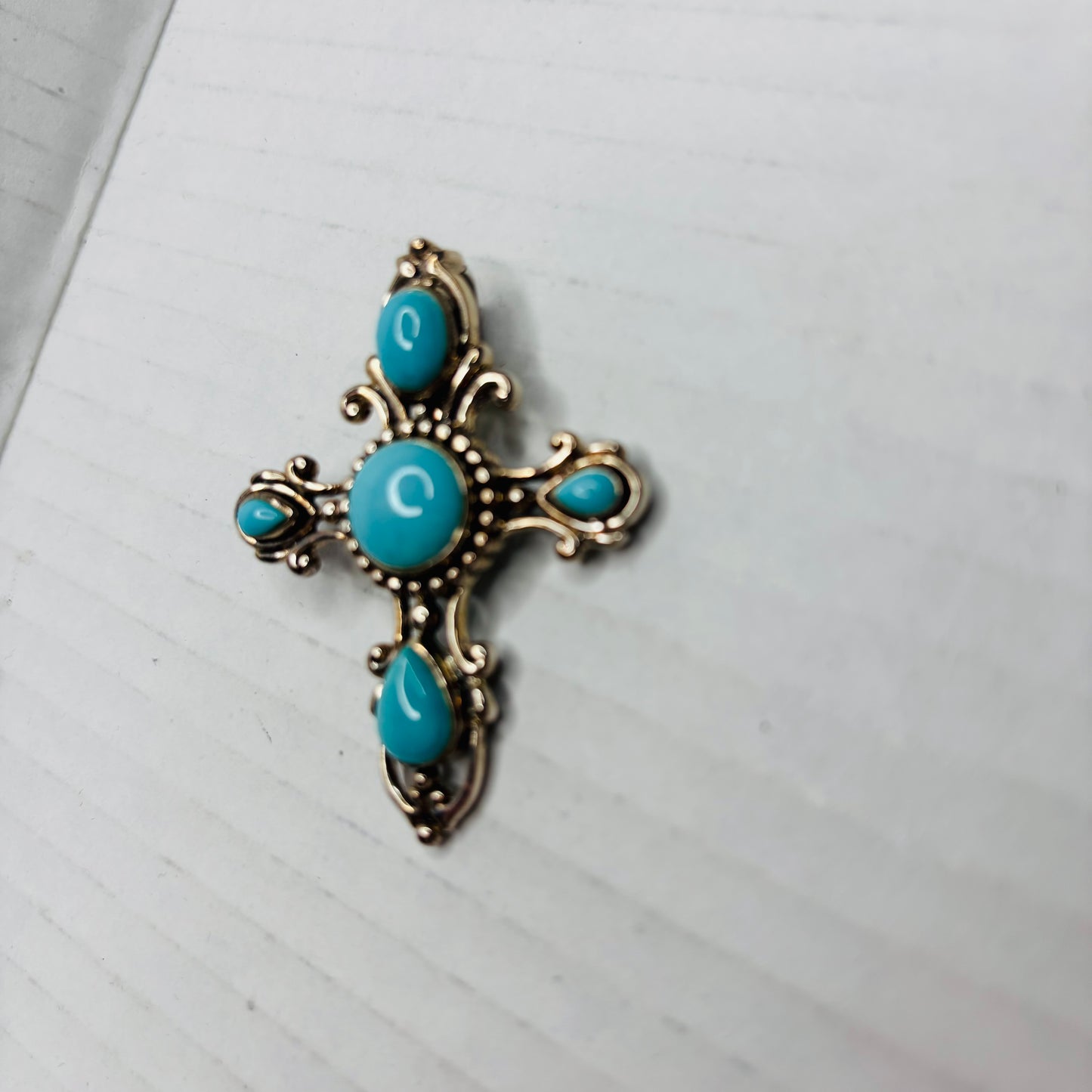 SALLY C. TREASURES Sterling Silver Turquoise Cross Pendant