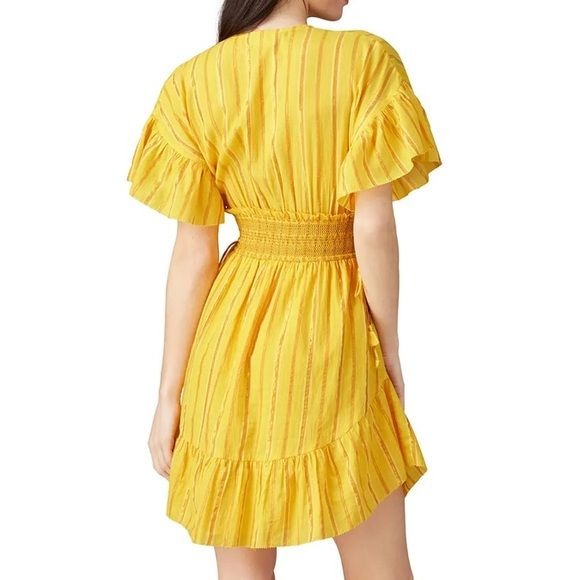 SAYLOR Adrianne Ruffle-Sleeve Yarn Dye Stripe Mini Dress Size S