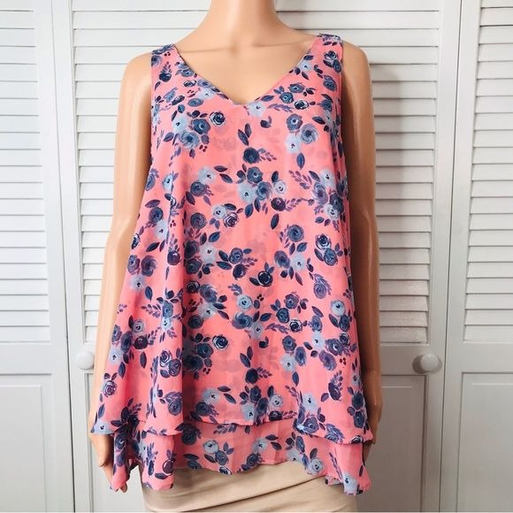 LANE BRYANT Pink Blue Floral Sleeveless Blouse Size 20 *NEW*