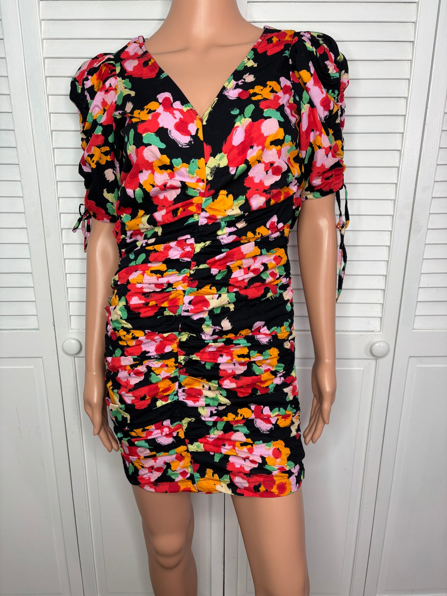 New CIRCUS NY by Sam Edelman Portia Ruched Puff Sleeve Mini Dress Size XS
