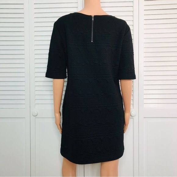 MICHAEL STARS Black Textured Fabric Short Sleeve Sweater Dress Size M