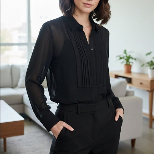 CLUB MONACO Sheer Silk Button Down Blouse in Black Size XS