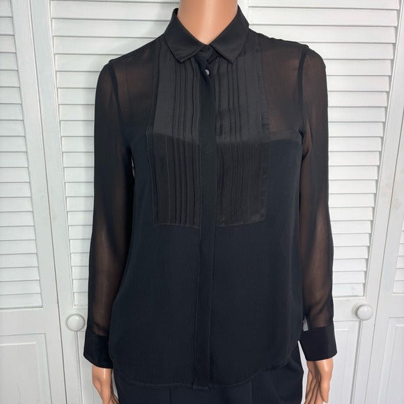 CLUB MONACO Sheer Silk Button Down Blouse in Black Size XS