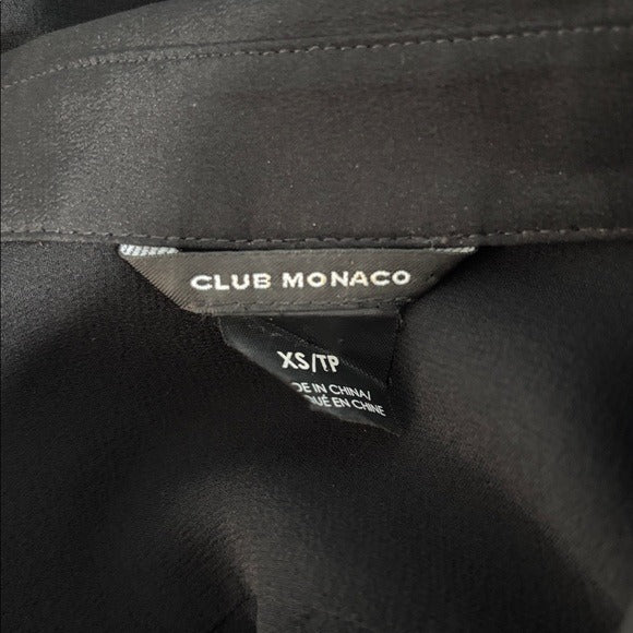 CLUB MONACO Sheer Silk Button Down Blouse in Black Size XS