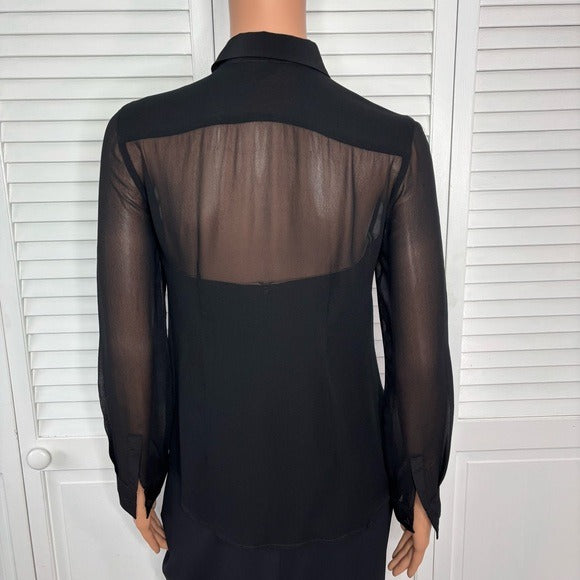 CLUB MONACO Sheer Silk Button Down Blouse in Black Size XS