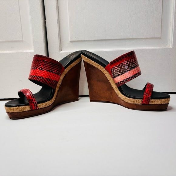 DIANE VON FURSTENBERG Snakeskin Print Wood Wedge Platform Sandals Size 8
