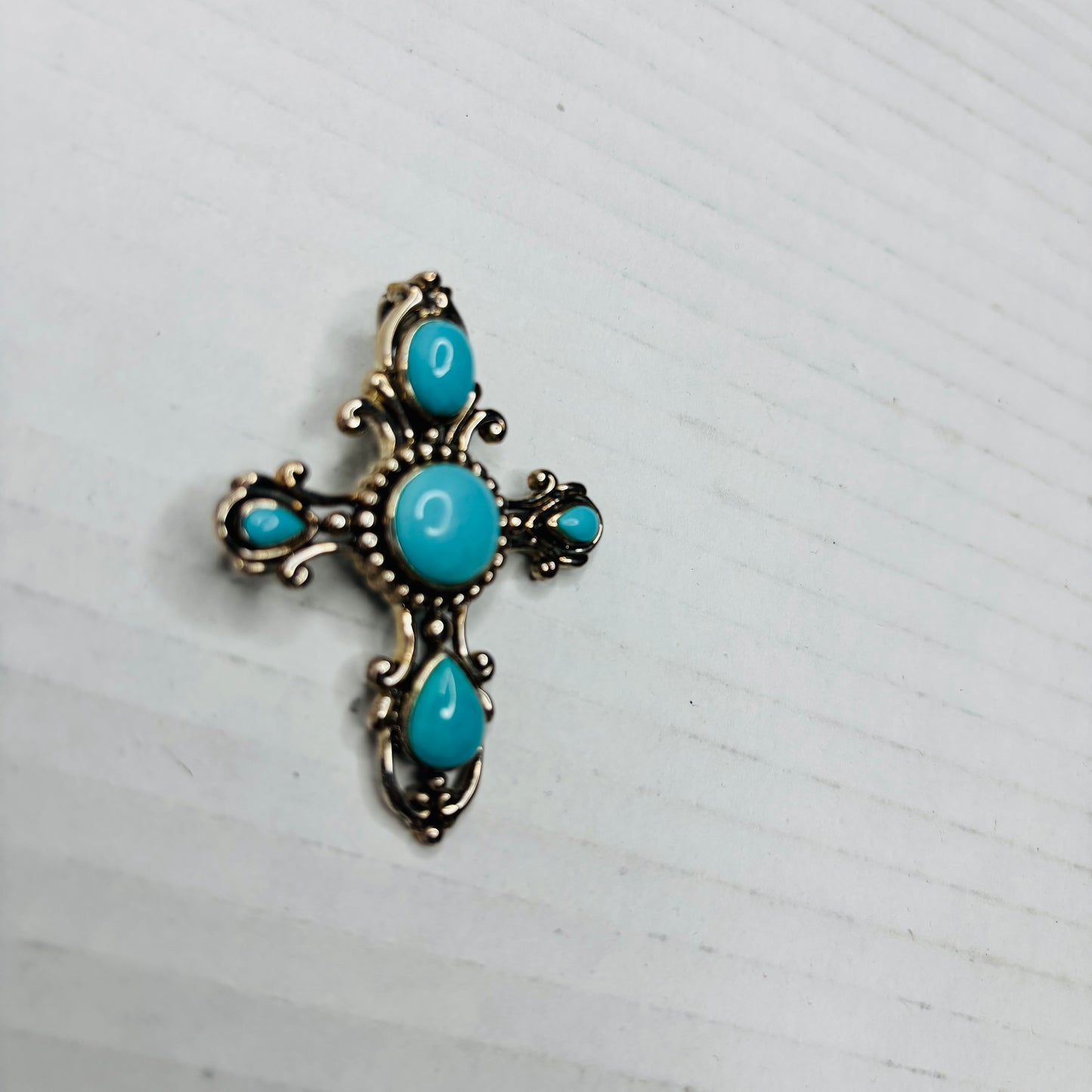 SALLY C. TREASURES Sterling Silver Turquoise Cross Pendant