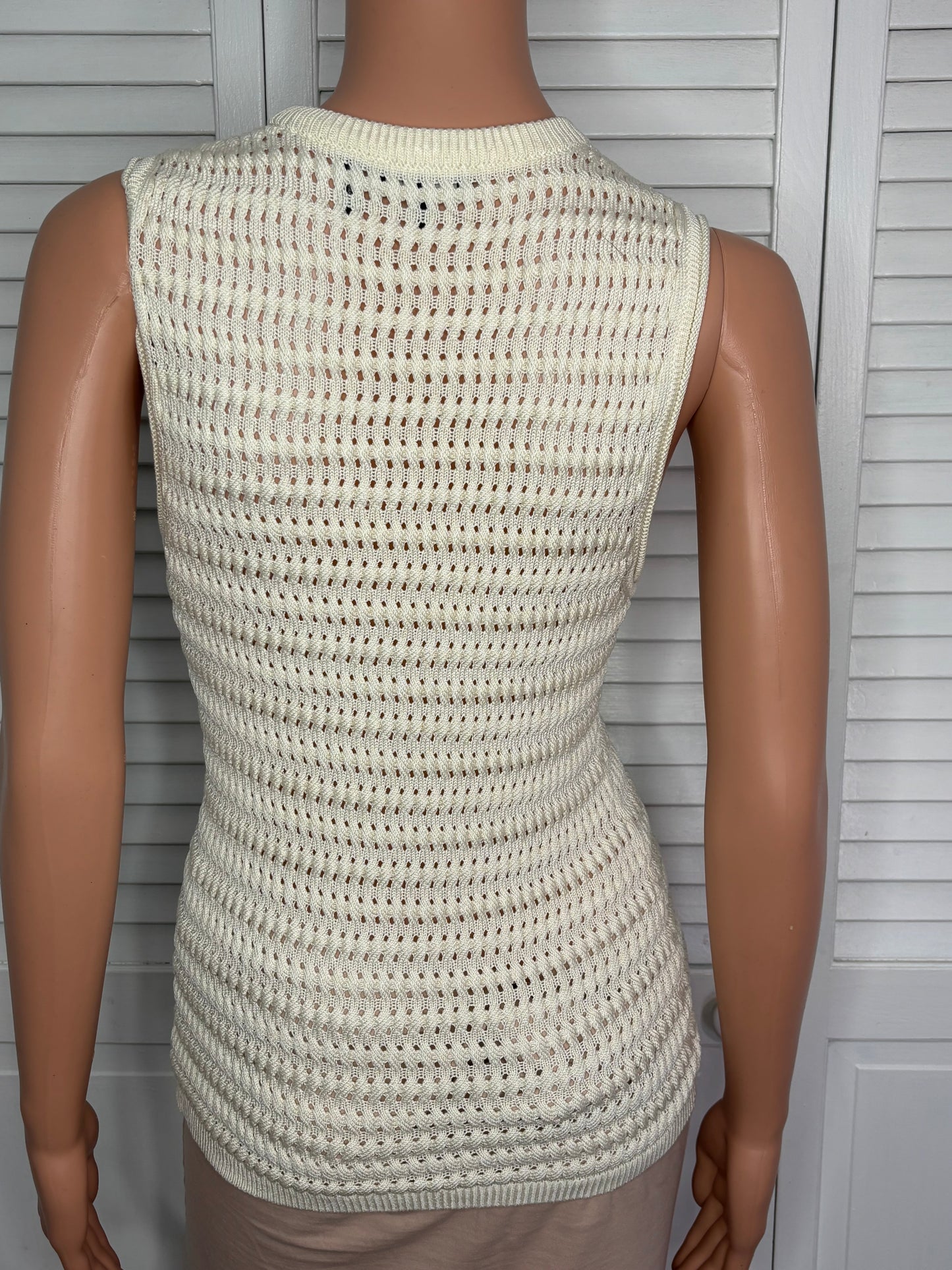 THEORY Cheri Textured Pointelle Knit Tank Top in Ivory Size Small