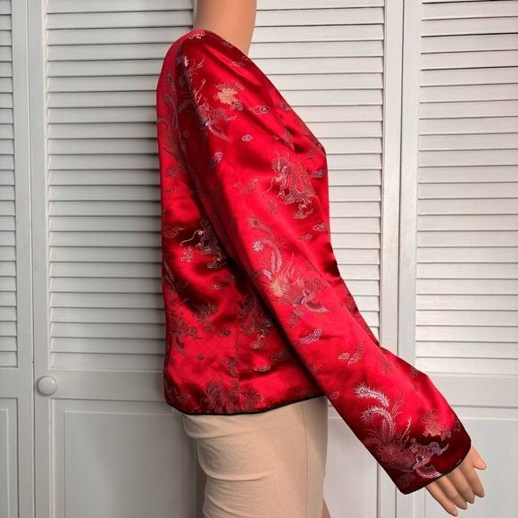 MAGGY LONDON Petites Oriental Pattern Red Blazer Size 14P