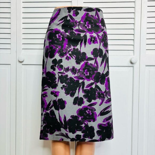 *NEW* LORD & TAYLOR Gray Purple Floral Pencil Skirt Size 12