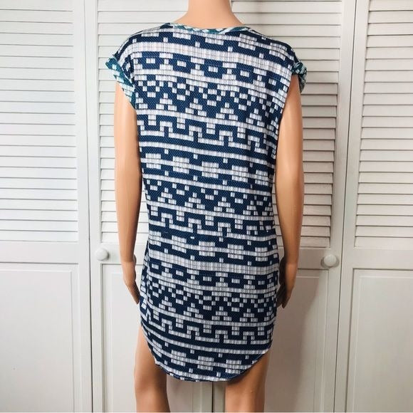 TOWNSEN Navy Blue Geometric Print Short Sleeve V-Neck Dress Size S *NEW*