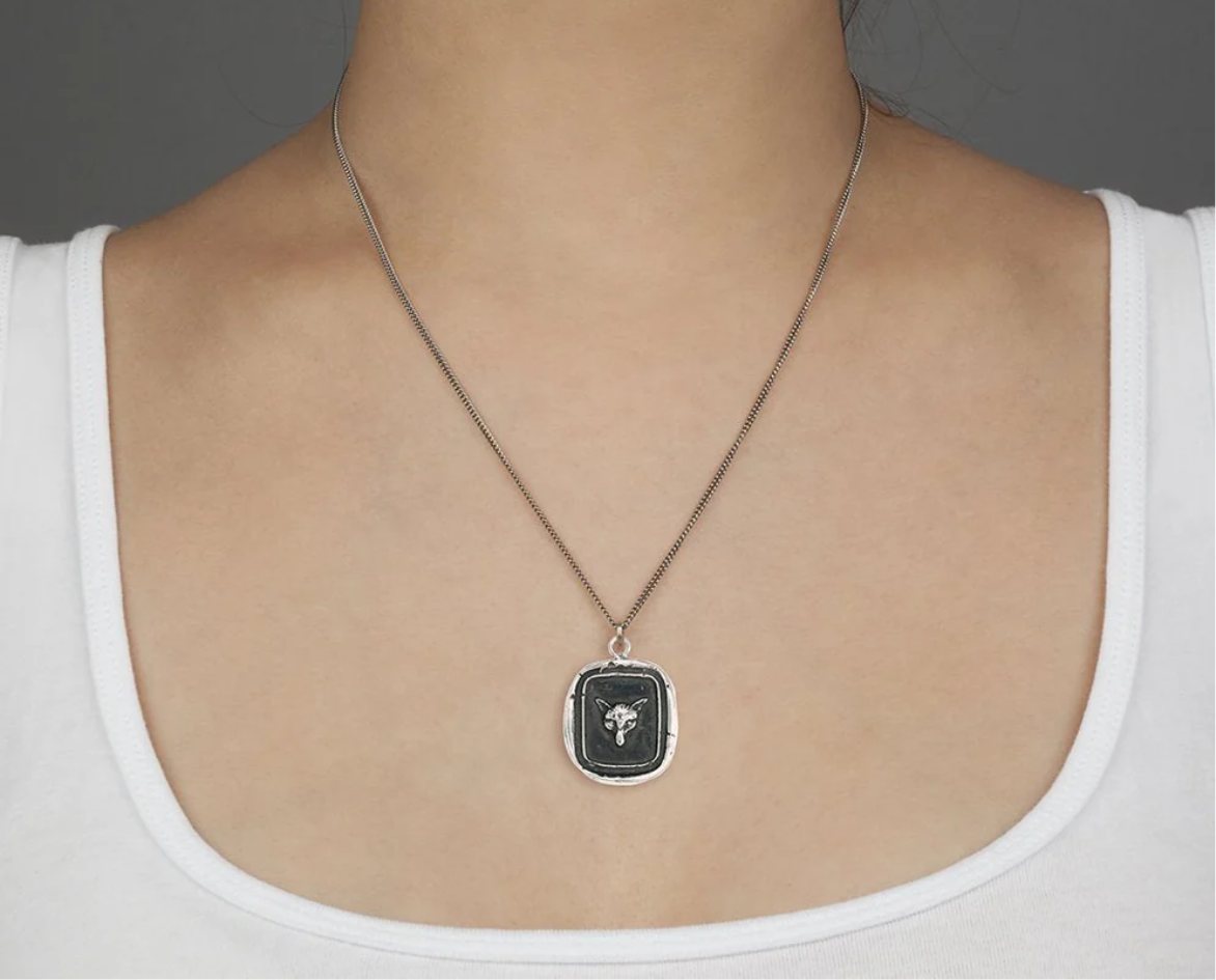 PYRRHA Sterling Silver Fine Curb Chain Fox Talisman Necklace