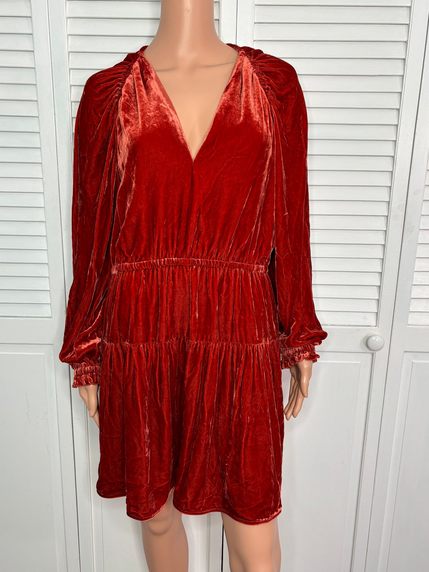 ULLA JOHNSON Zariah Silk Velvet Mini Dress in Rust Size 10