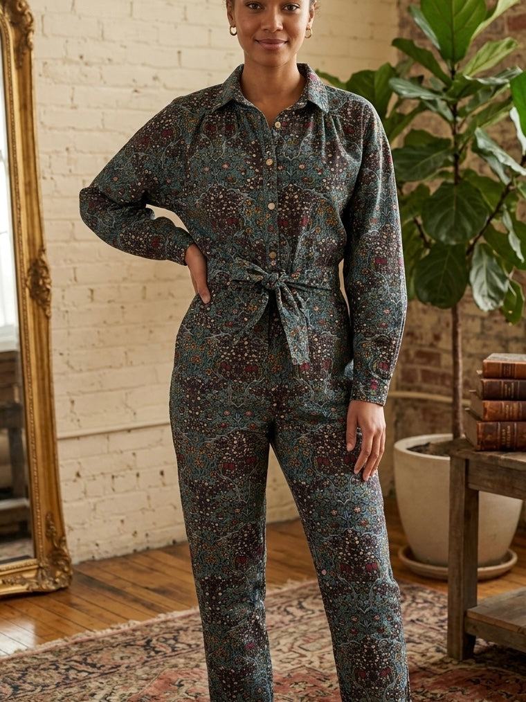 BA&SH Uguette Floral Button-Front Jumpsuit in Bleu Size 4