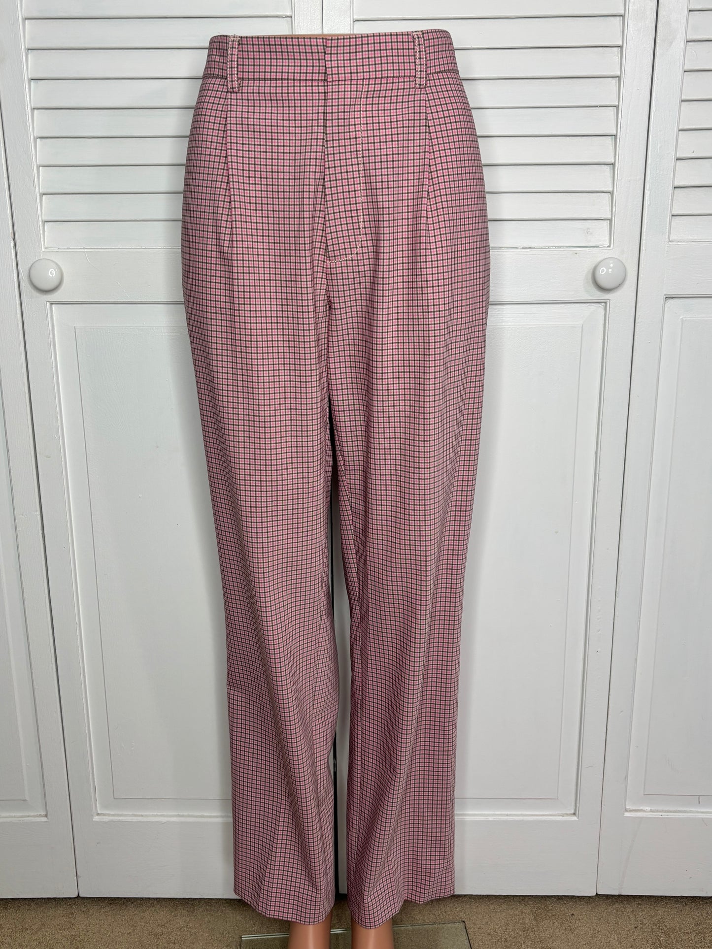 New W BY WORTH Pink Plaid Tailored Straight-Leg Trousers Size 4