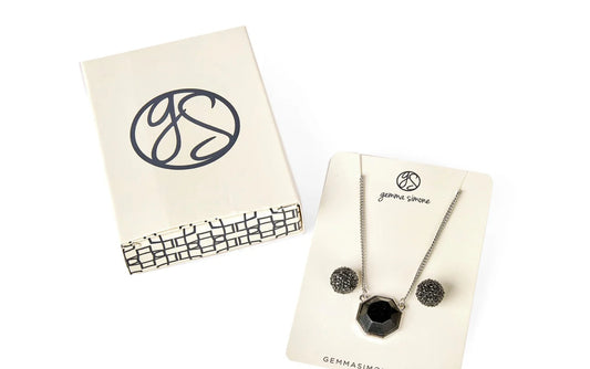 New GEMMA SIMONE Octagon Matte Black Necklace & Earring Set