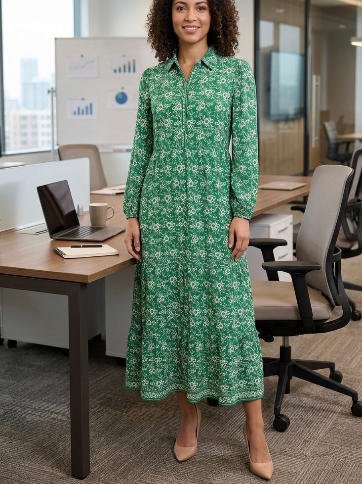 New MAX STUDIO Green Floral Tiered Maxi Dress Size Small