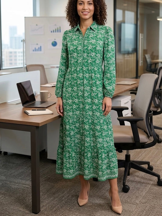 New MAX STUDIO Green Floral Tiered Maxi Dress Size Small