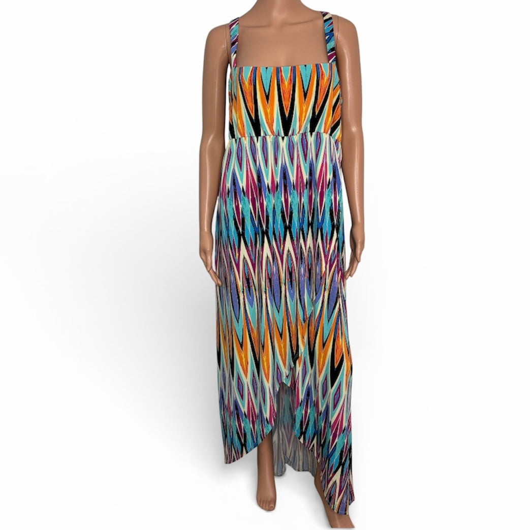 NICOLE by Nicole Miller Geometric Ikat High-Low Maxi Dress Size Large