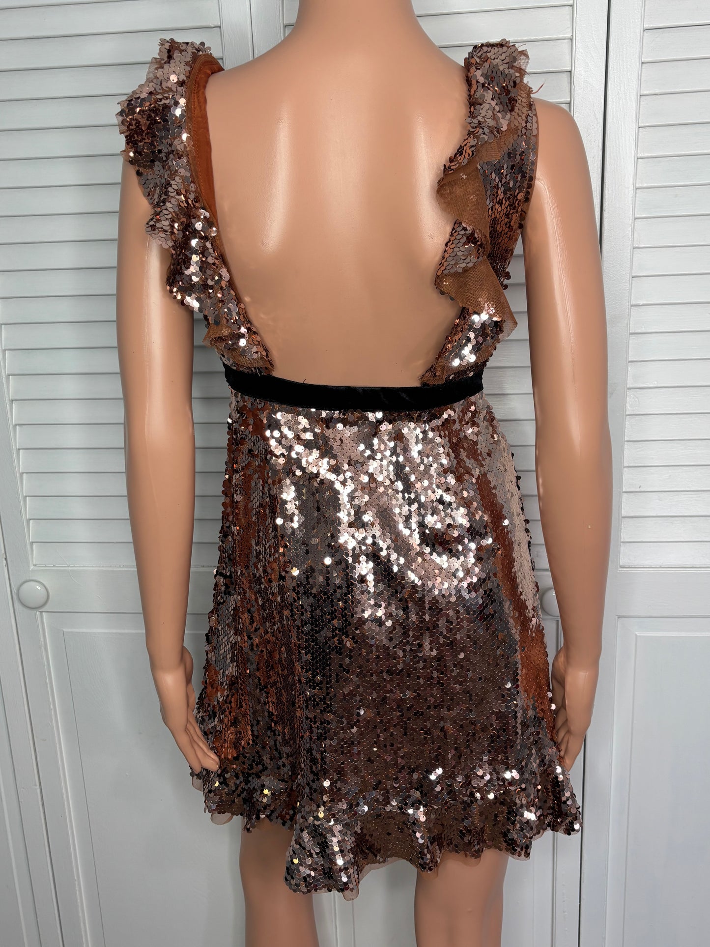 New FREE PEOPLE Tribeca Bronze Sequin Mini Dress Size 4