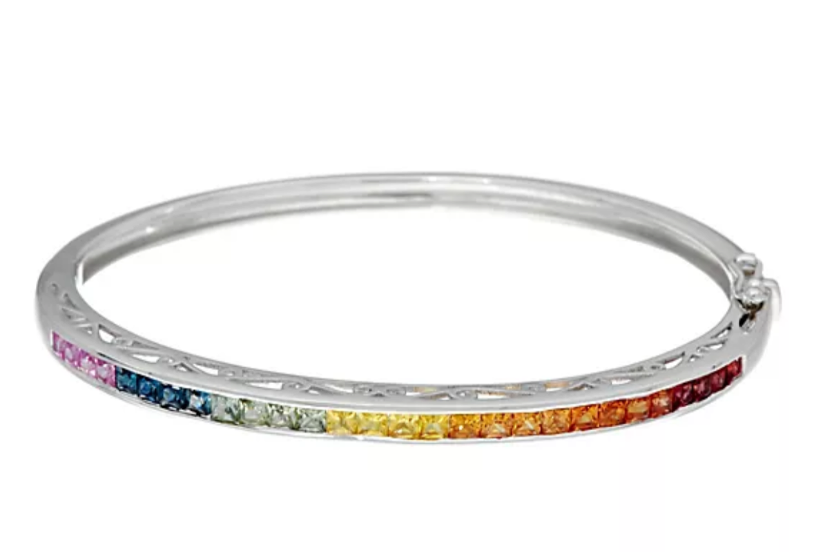 Princess Cut Colors of Sapphire Sterling Bangle 3.00 cttw