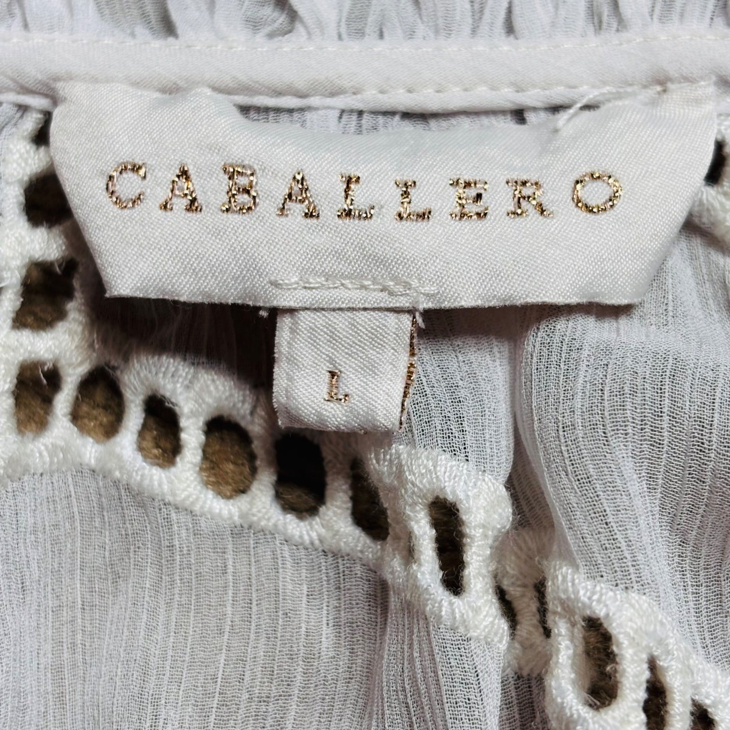 CABALLERO White Sheer Lightweight V-Neck Blouse Size Large