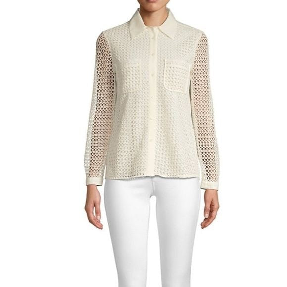 JOIE Merredin Ivory Mesh Button Down Blouse Size M