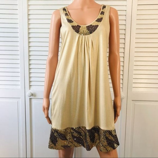 EXPRESS Gold Sequins Sleeveless Dress With Pockets Size L *NEW*