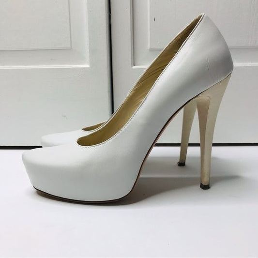 R & RENZI GIANMARCO LORENZI White Leather Stiletto Heels Size 9