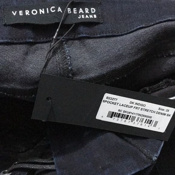 *NEW* VERONICA BEARD Dark Indigo Lace-up Front Stretch Denim Size 25