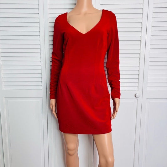 NEW JAY GODFREY Shafer Long Sleeve Ponte Dress With Back Cut Outs in Red Size 4