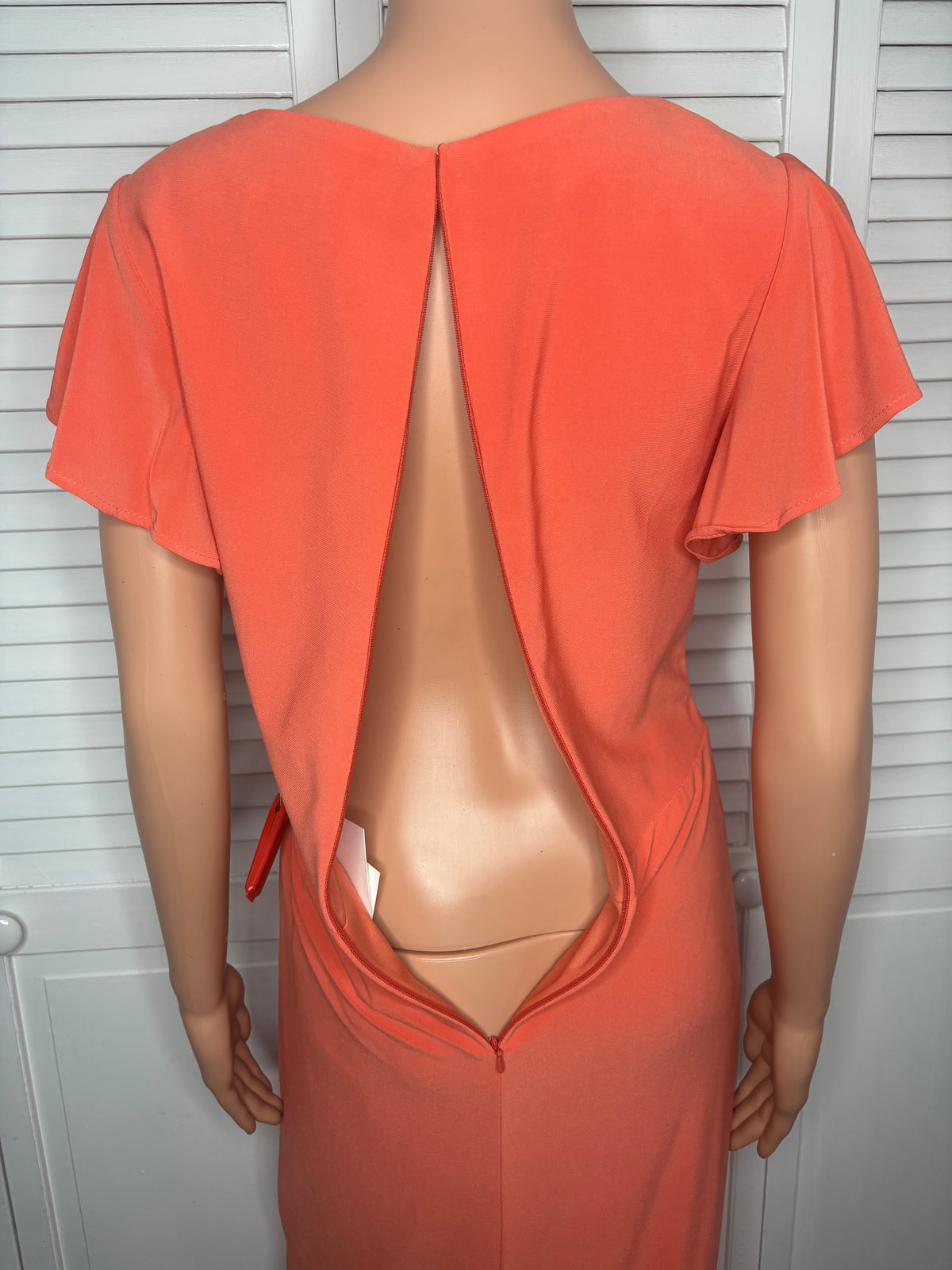 New Mac Duggal Flutter Sleeve Orange V-Neck Midi Dress Size 4